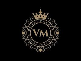 carta vm antigo logotipo vitoriano de luxo real com moldura ornamental. vetor