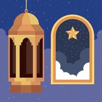 lâmpada de cultura muçulmana com estrela vetor