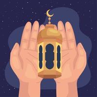 lâmpada de cultura muçulmana com as mãos vetor