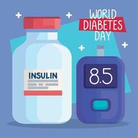 letras do dia do diabetes com insulina vetor