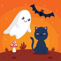 fantasma de halloween e gato vetor