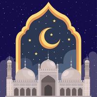 mesquita de cultura muçulmana com lua crescente vetor