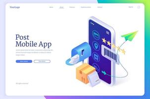 postar aplicativo de correio de aterrissagem isométrica de aplicativo móvel vetor