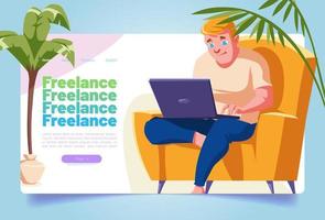 banner freelance com trabalho de homem no laptop vetor