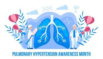o mês de conscientização da hipertensão pulmonar é comemorado em novembro. fibrose pulmonar, ilustração de tuberculose para site, app, banner. minúsculos médicos tratam vetor