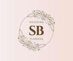 coleção de logotipos de monograma de casamento de letra inicial sb, modelos modernos minimalistas e florais desenhados à mão para cartões de convite, salve a data, identidade elegante para restaurante, boutique, café em vetor