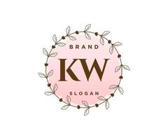 logo feminino inicial kw. utilizável para logotipos de natureza, salão, spa, cosméticos e beleza. elemento de modelo de design de logotipo de vetor plana.