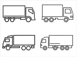 conjunto de caminhão de pictograma, ilustração de transporte vetorial de linha mínima vetor