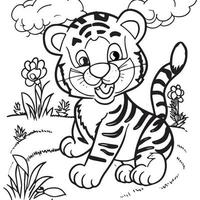 tigre feliz brincando lá fora. livro de colorir para crianças vetor