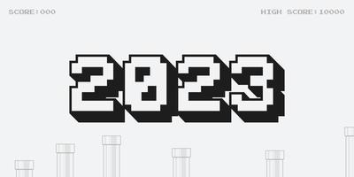 jogos retrô 2023 feliz ano novo design vetor