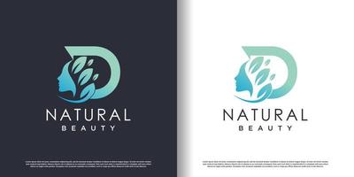 modelo de logotipo de beleza natural com conceito de letra d vetor premium