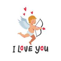 eu te amo cartão. cartão de dia dos namorados com lindo Cupido em fundo branco. ilustração vetorial. vetor
