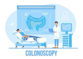 vetor de conceito de colonoscopia para web médica. aplicativo. blog. os médicos do intestino examinam, tratam a disbiose. pequeno terapeuta de proctologia faz colonoscopia. proctologista.