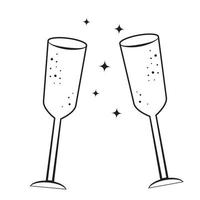 copo de doodle com vinho ou champanhe, clima de férias, festa vetor