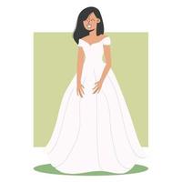 menina adorável modelo posando de vestido de noiva. ilustração vetorial em estilo simples vetor