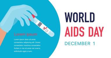 modelo de pôster vetorial do dia mundial da aids. mão enluvada segurando um tubo de ensaio vetor