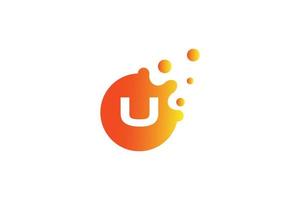 logotipo da letra u. u vetor de design de letras com ilustração vetorial de pontos. logotipo de marca de letra com gradiente laranja e amarelo.