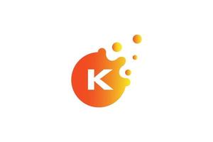 logotipo da letra k. k vetor de design de letra com ilustração vetorial de pontos. logotipo de marca de letra com gradiente laranja e amarelo.