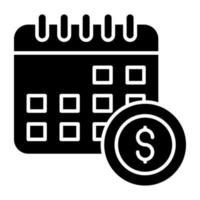 ícone de dinheiro com calendário, design sólido do dia do pagamento vetor