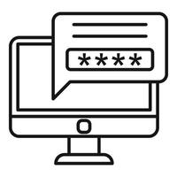 ícone de senha de computador protegido, estilo de estrutura de tópicos vetor