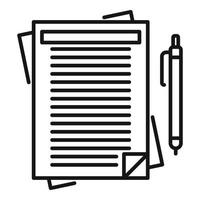 ícone de caneta de papel notário, estilo de estrutura de tópicos vetor