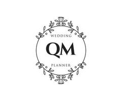 coleção de logotipos de monograma de casamento de carta inicial qm, modelos modernos minimalistas e florais desenhados à mão para cartões de convite, salve a data, identidade elegante para restaurante, boutique, café em vetor