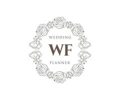 coleção de logotipos de monograma de casamento de letra de iniciais wf, modelos modernos minimalistas e florais desenhados à mão para cartões de convite, salve a data, identidade elegante para restaurante, boutique, café em vetor