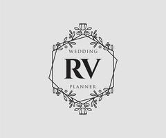 coleção de logotipos de monograma de casamento de letra de iniciais rv, modelos modernos minimalistas e florais desenhados à mão para cartões de convite, salve a data, identidade elegante para restaurante, boutique, café em vetor