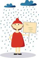 protesto humano em uma ilustração vetorial de dia chuvoso. estilo plano. demonstração de mudanças climáticas. vetor