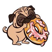 pug come ícone de rosquinha, estilo cartoon vetor