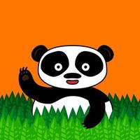 panda feliz sorrindo e acenando nas folhas vetor