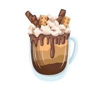 cartão postal corporativo para cafeteria. cappuccino ou frappuccino em um copo. mão desenhada ilustração vetorial. bebida de inverno com creme e especiarias. vetor