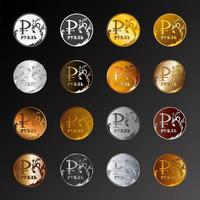 um conjunto de emblemas de prata dourada semelhantes a moedas de rublo. ilustração vetorial. vetor
