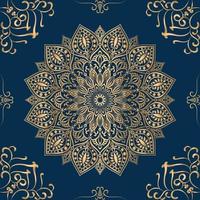 mandala de luxo de cor dourada com fundo azul escuro. vetor