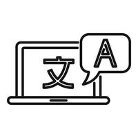 ícone de tradução on-line do laptop, estilo de estrutura de tópicos vetor