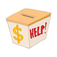 caixa com ícone de doações em dinheiro, estilo cartoon vetor