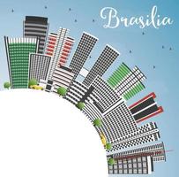 Horizonte de Brasília com prédios cinza, céu azul e espaço para texto. vetor