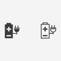 energia, bateria, carregador, ícone do acumulador vetor conjunto sinal de símbolo