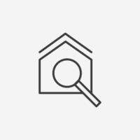 pesquisa, lupa, casa, sinal de símbolo isolado de vetor de ícone de casa
