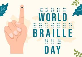 dia mundial do braille em 4 de janeiro com texto por alfabeto para meios de comunicação na ilustração de modelos desenhados à mão de desenhos animados planos vetor