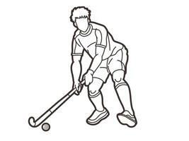 vetor de desenho animado de ação de jogador masculino de hóquei em campo