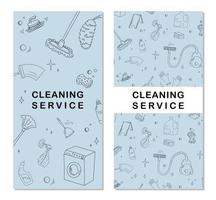 brochuras verticais com limpeza doméstica. ilustração em vetor plana em estilo doodle.