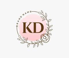 logo feminino inicial kd. utilizável para logotipos de natureza, salão, spa, cosméticos e beleza. elemento de modelo de design de logotipo de vetor plana.