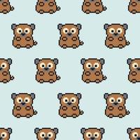 padrão de cachorro marrom de pixel fofo em fundo azul claro. Personagem de animais de desenho animado de 8 bits. textura para tecido, embrulho, têxtil, papel de parede. impressão decorativa. cachorrinho no estilo de jogos de computador dos anos 90. vetor
