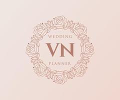 coleção de logotipos de monograma de casamento de carta inicial vn, modelos minimalistas e florais modernos desenhados à mão para cartões de convite, salve a data, identidade elegante para restaurante, boutique, café em vetor