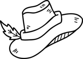 chapéu de cowboy desenhado à mão e ilustração de penas vetor
