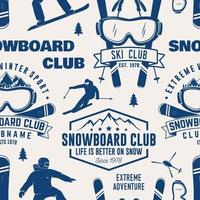 padrão sem emenda do clube de esqui e snowboard. ilustração vetorial. vetor