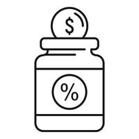 ícone de jarra de porcentagem de dinheiro, estilo de estrutura de tópicos vetor