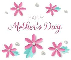 cartão de dia das mães com elementos de papel. miçangas vetoriais e flores para design de cartão de felicitações vetor