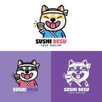 shiba inu está servindo coleção de logotipos de sushi vetor